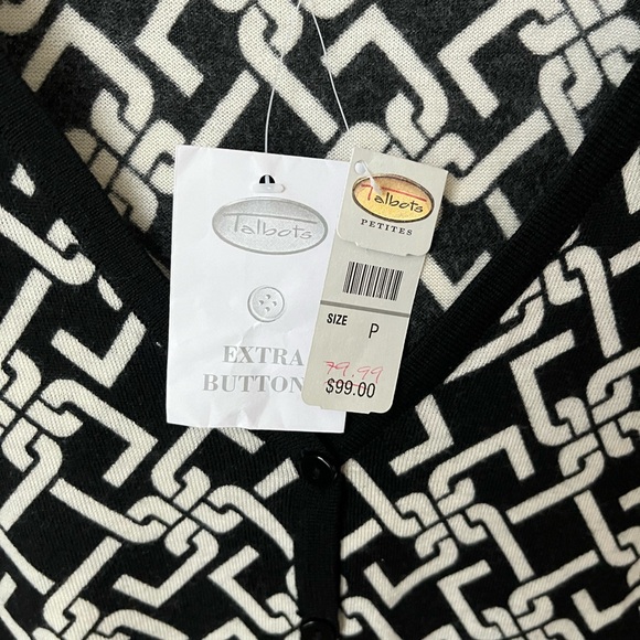 Talbots Black & Cream Patterned Cardigan Sweater- P - Picture 4 of 5